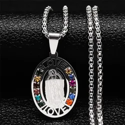 Elegant Catholic Cross Necklace with Saint Benedict and Virgin Mary Pendants (D 60CM BOX SR)