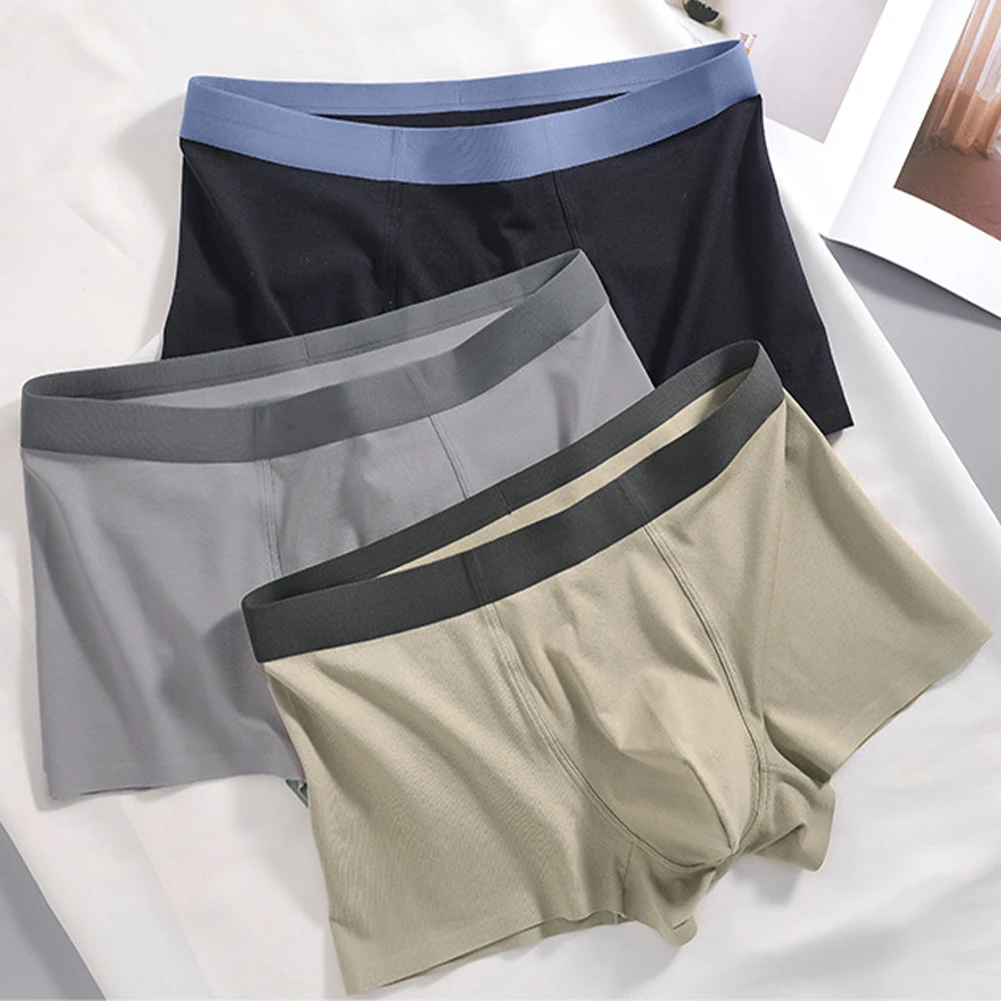 Men Cotton Boxer Underwear Sexy Big Bulge Pouch Trunks Ice Silk Comfort Underpants Solid Ultra-Soft Elasticity Bottom Wear