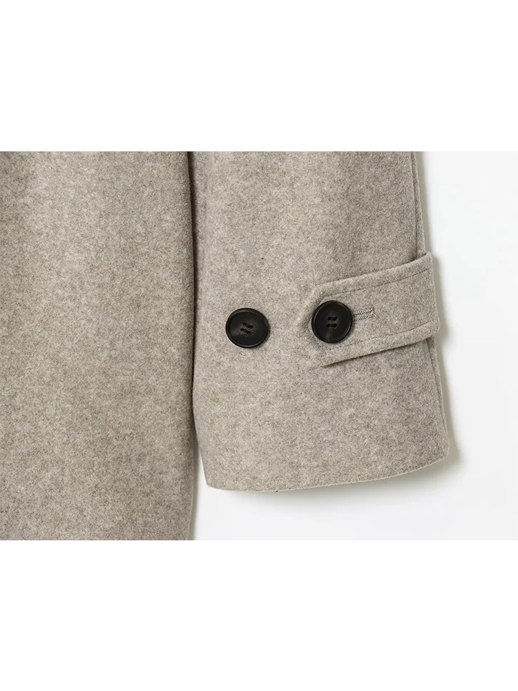 TFMLN Women New Wool Long Coat 2025 Elegant Notched Collar Belted Female Warm Double Faced Woolen Button Up Winter Overcoat