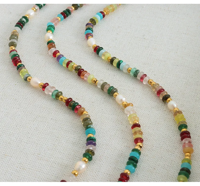 Süßwasser perlenkette bunte Natursteine Perlen Damen Edelstahl zweiteilig Set Charm Schmuck – Detail 12