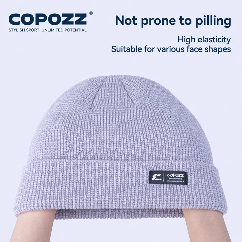COPOZZ Winter Ski Knit Cap Gender Solid Color Wool Warm Casual Hedging Cap Ski Beanies Caps  for Men Women 6