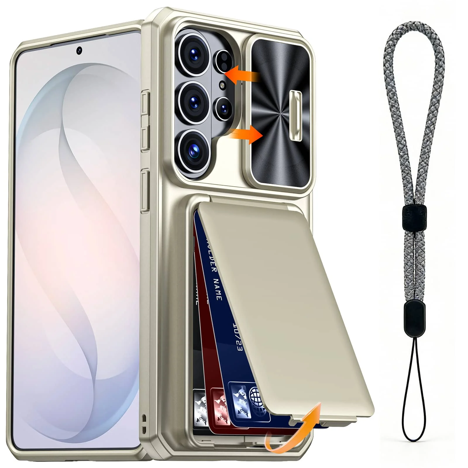 Multifunctional Wallet Case with Card Holder, Slide Camera Cover, Kickstand & Wrist Strap - Rugged Protection