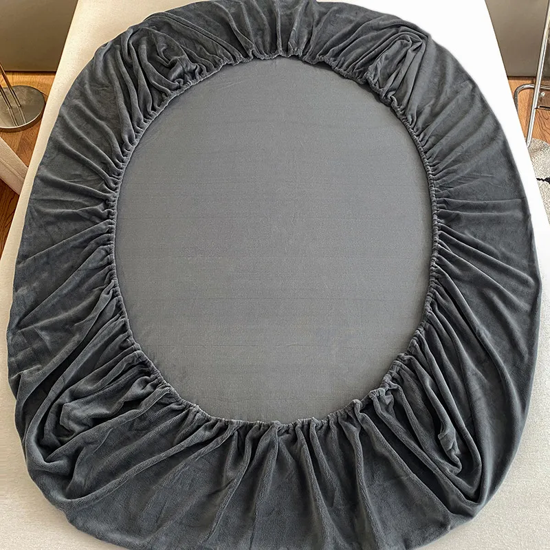 Velvet Fabric Fitted Sheet Soft Comfortable Elastic Bedspread Mattress Cover Bed Protector Winter Warm Flannel Fitsheet 6