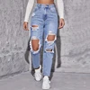 American Retro Hole-punched Jeans Women High Waist Straight-crotch Loose Slim Design High-street Vibe Wide-legged Dragging Pants