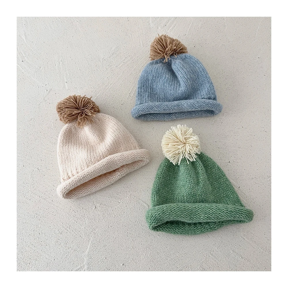 Kids Winter Knitted Hat Warm Colorful Ball Cap