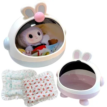 1/2pcs Letto per bambole Baby Bunny Scatola di immagazzinaggio con tappetino per Labubu Modulo spaziale Doll Sleep Culla Carrello Letto per bambole Accessori per mobili