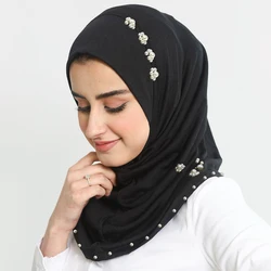 Women Instant Hijab Scarf With Pearls Muslim Premium Jersey Head Scarf Wrap Soft Turban Breathable Femme Musulmane Inner Hijabs