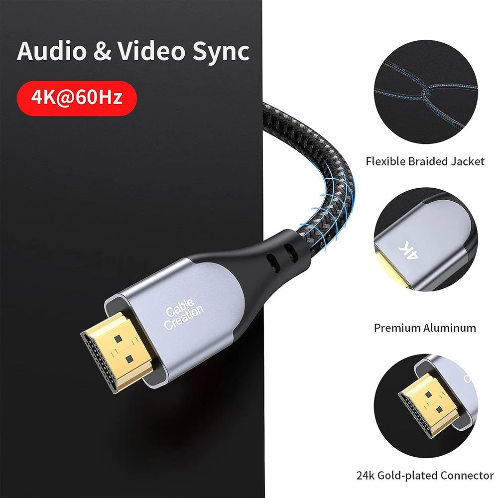 4K 120Hz Braided HDMI Cable with HDR and eARC Support - Available in Multiple Lengths