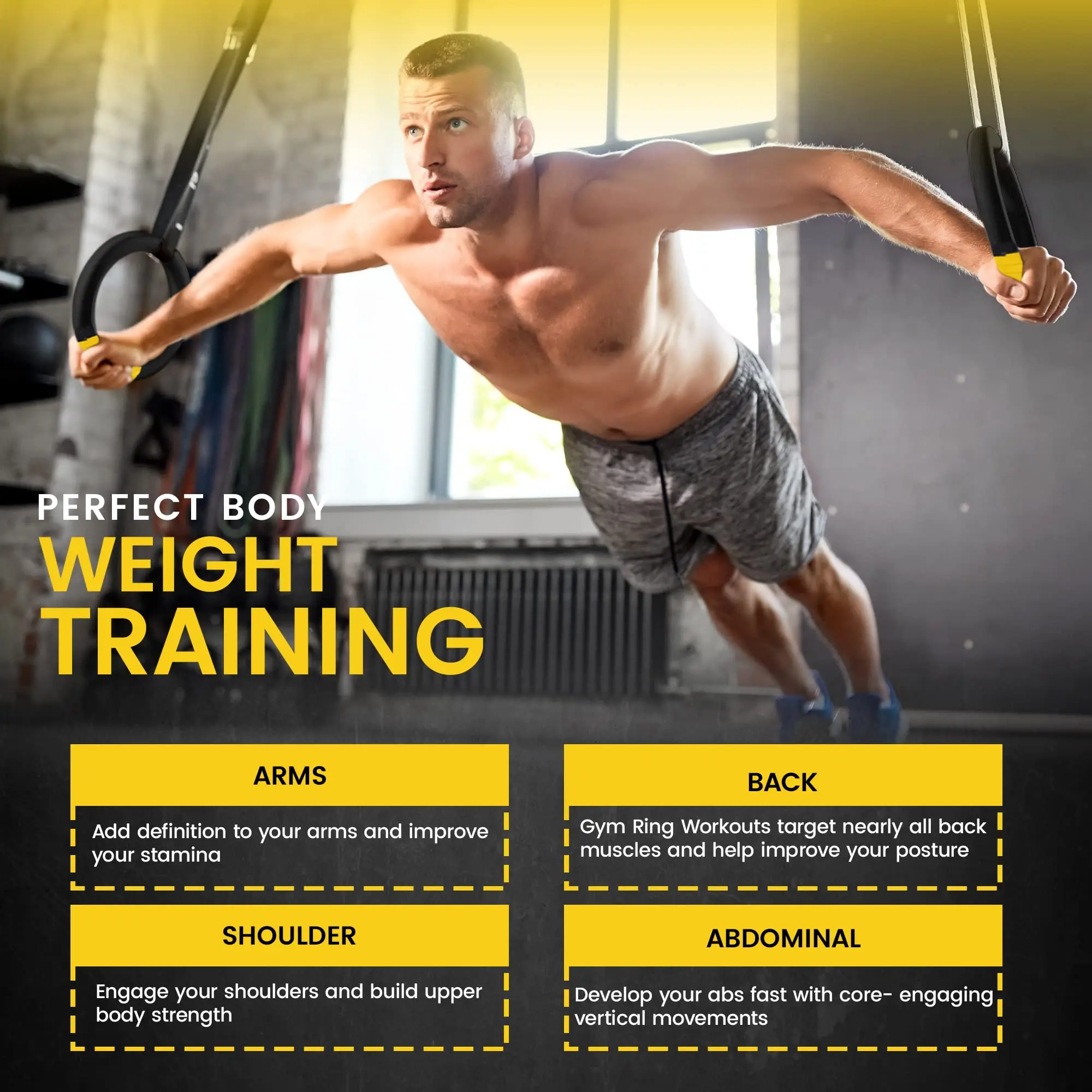 Anelli Da Ginnastica Wyewye Con Cinghie - Anelli Olimpici Regolabili, Carico 290 Kg, Per Allenamento - Foto 8