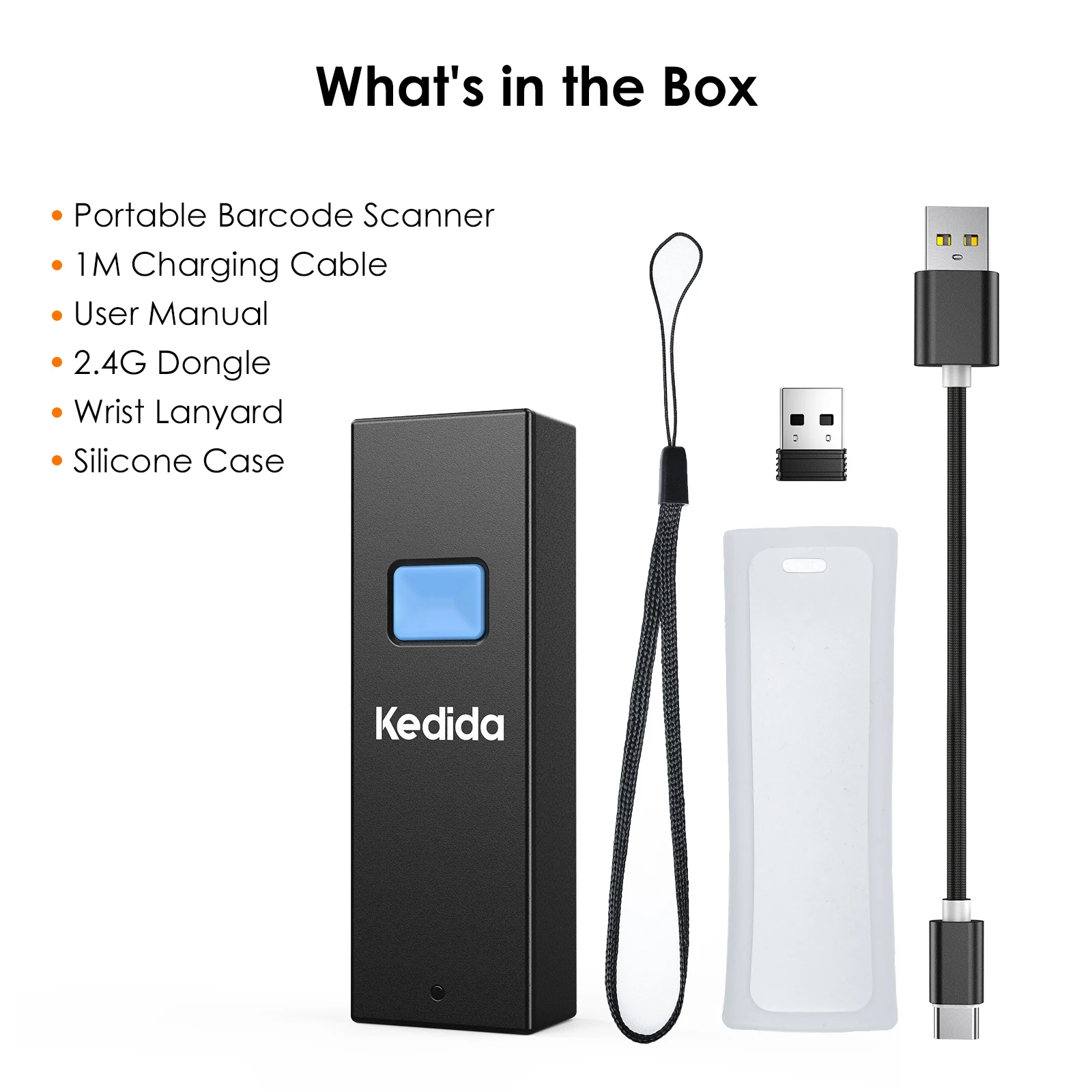 무선 2D 미니 바코드 스캐너, USB 유선 2.4G 무선 블루투스 바코드 스캐너, 휴대용 1D 2D QR 코드, 케이스 포함, 3 인 1