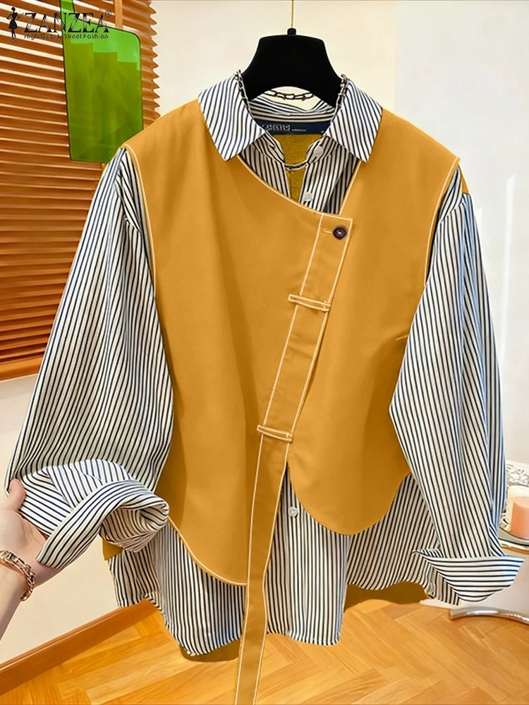Women Long Sleeve Stripe Casual Blouse