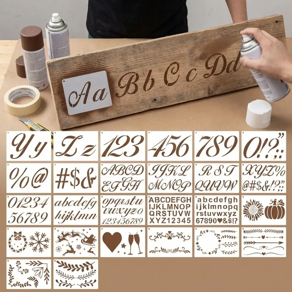 50개/세트 새로운 레터 DIY 페인팅 스텐실 세트, 속이 빈 재사용 가능한 스프레이 페인팅 스텐실, 세척 가능한 PET 벽 예술 스텐실, 카드 제작용