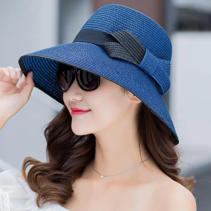 

Straw Visor Hat Women Summer Sun Shade Hats Sunscreen Protection Foldable Female Seaside Beach Head Decoration