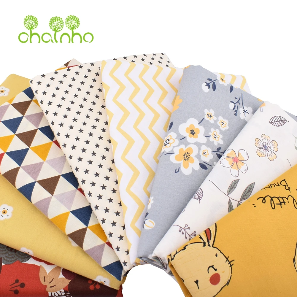 Chainho,Printed Twill Weave Cotton Fabric,DIY Sewing Quilting MaterialPatchwork Cloth,Little Bunny Series,8 Designs,15C135