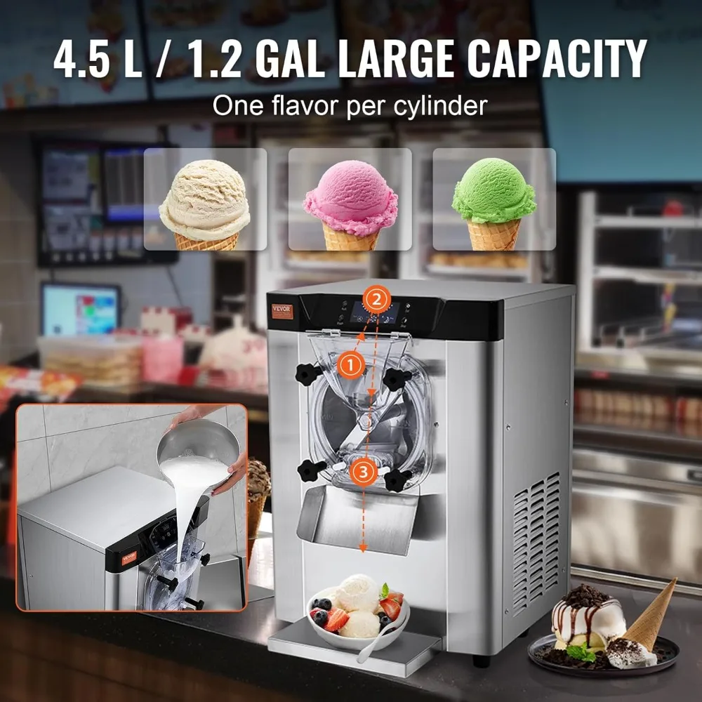 Commercial Ice Cream Machine 1400W 20/5.3 GPH Hard Serve Ice Cream Maker with LED Display Screen Auto Shut-Off Timer, Silver 3