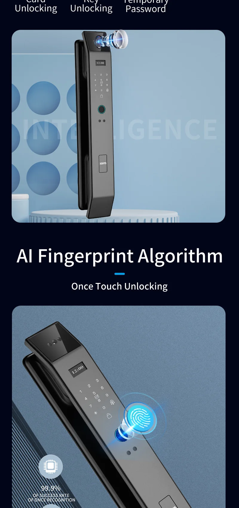 Tuya APP Smart Life APP Control Voice Intercom Smart Lock 3D Face Recognition Fingerprint Password Smart Door Lock With Camera