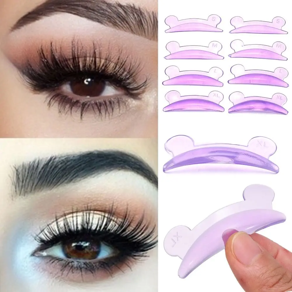 Purple Eyelash Extension Silicone Pads Bear Shape Lash Lift Perm Pad 3D Eyelash Curler Accessories Makeup Beauty Tools 4 Pairs Eyelash Accessories