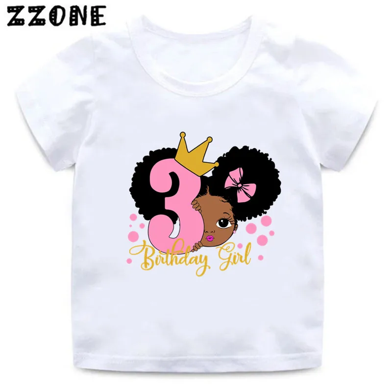 Cute Little Black Melanin Princess Birthday Girls T shirt 1 2 3 4 5 6 7 8 9 Years Kids T-shirts Baby Clothes Children Present jordan t shirt