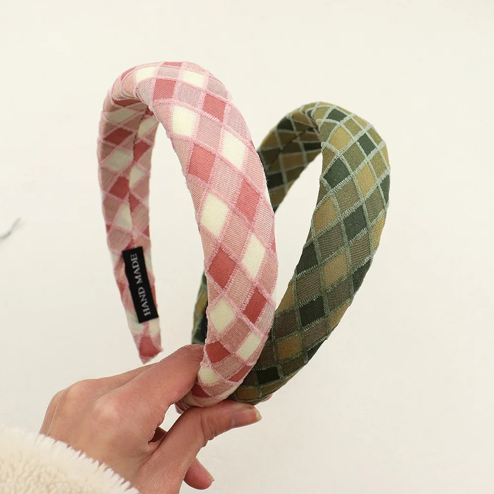 

Wide-brimmed Korean Colorful Plaid headband women Korea sweet headband press hair hairband accessories