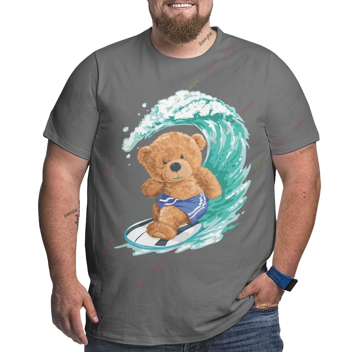 

Футболка в стиле Харадзюку большого размера с принтом маленького медведя для серфинга, Летние повседневные мужские топы, уличная одежда 6XL