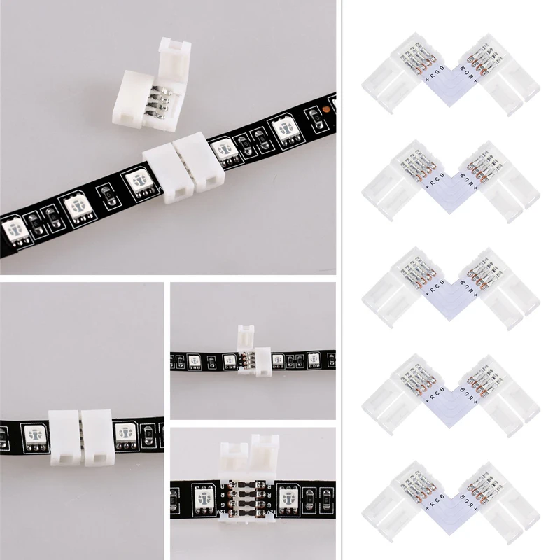 Connecteur de Bande LED 4 Pin Ruban LED à 4 Broches en Forme + RGB 5050  3528 2835