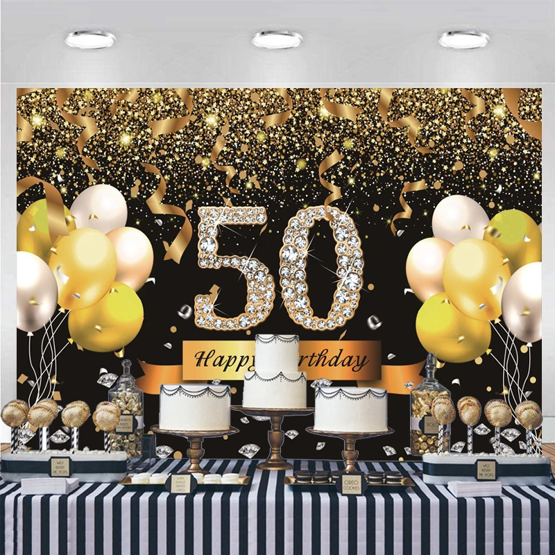 50th Birthday Backdrop for Man Woman 50 Years Birthday Party