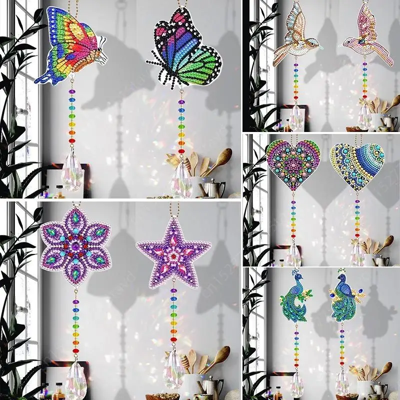 DIY Diamond Painting Crystal Wind Chimes Pendant Sun Light Catching Rainbow Make Jewelry Hanging Mosaic Rhinestone Decor 1/2pcs diamond painting