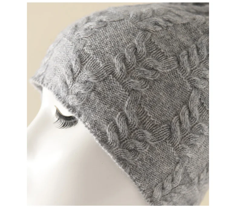100% Ziegenkaschmir-Strickmützen für Damen, warme, weiche Wintermützen für Mädchen, Gorros, Herbst, Y2K-Mode, Korea, Bonnet-Mütze – Detail 28