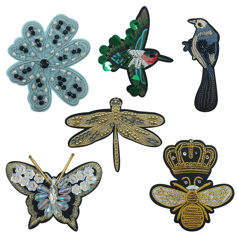 

2pc Handmade Rhinestone Bee Butterfly Bird Crystal Patches Sew on Sequin For DIY Clothing Bag Dress Badge Flower Animal Applique