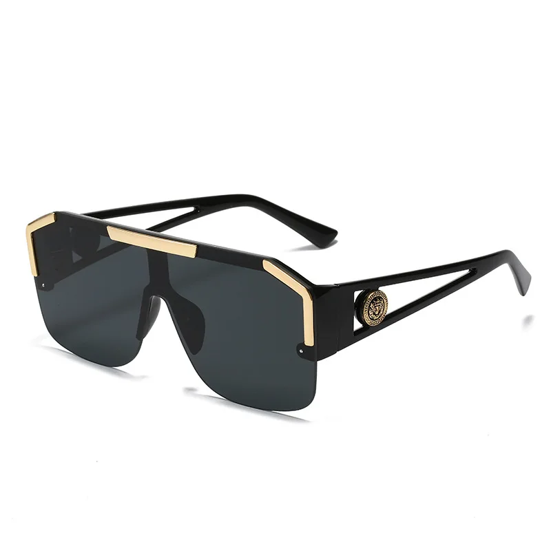 Ein Stück Sonnenbrille Frauen Marke Flache Oberseite Große Gläser Löwenkopf Aushöhlen Große Sonnenschutz Uv400 Halb Rahmen Brillen