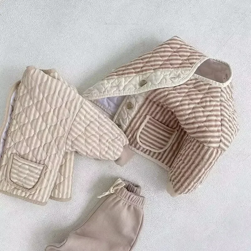 Baby Jacket Korean Baby Kids Vintage Rhombus Double Layer Jacket Autumn Winter Boys Girls Cotton Padded Parka Children Warm Quilted Coat