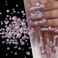 50/100/200Pcs Grey Pink Pearl Shape Nail Art Decorations 3D Flat Back Nail Charms For Art Flatback Beads DIY Nail Accessories 2