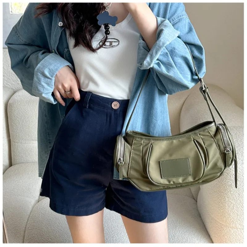 

Винтажная модная сумка, Женская нейлоновая сумка-слинг через плечо, новинка 2024, дизайнерская роскошная сумка средней длины на плечо в Корейском стиле