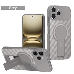 Enhanced Armor Carbon Fiber Foldable Magnetic Stand Case - Military Grade Protection for Tecno Spark Go 2024 (GRAY)