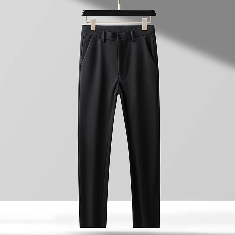 Stylish Solid Color Suit Pants All-match 2024 Summer New Straight Elastic Business Casual Men's Clothing Button Commute Trousers