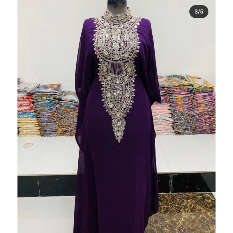 Viola Marocchino Duba Caftani Abaya Vestito Molto Fantasia Abito Lungo Tendenze Della Moda