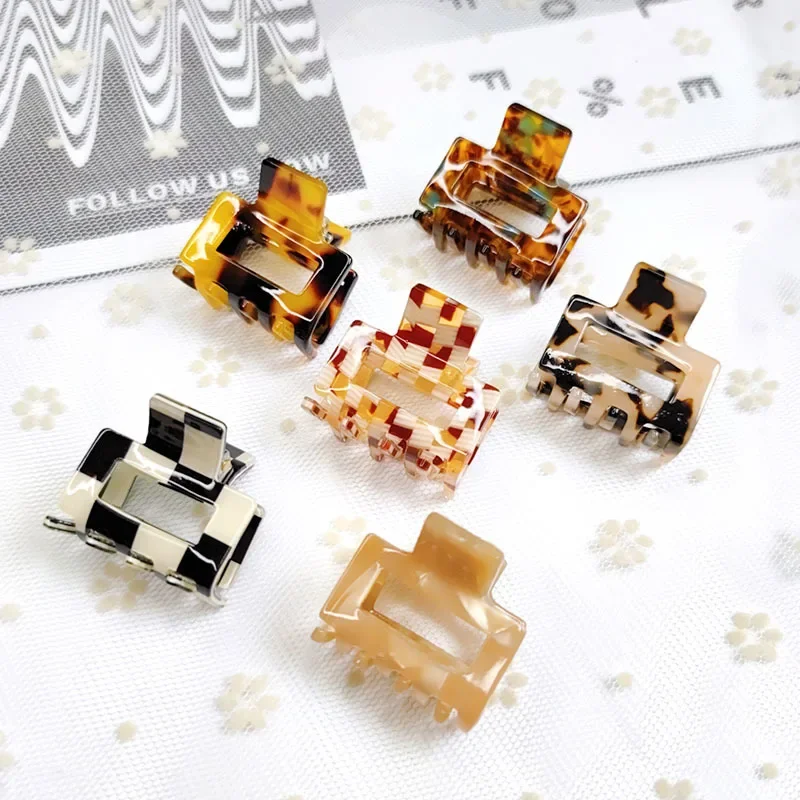 Vintage Acetat Mini Haar Krallen Für Frauen Mädchen Haar Zubehör Leopard Gitter Quadrat Krabben Haar Clip Mode Haarnadel Kopfbedeckung – Detail 2