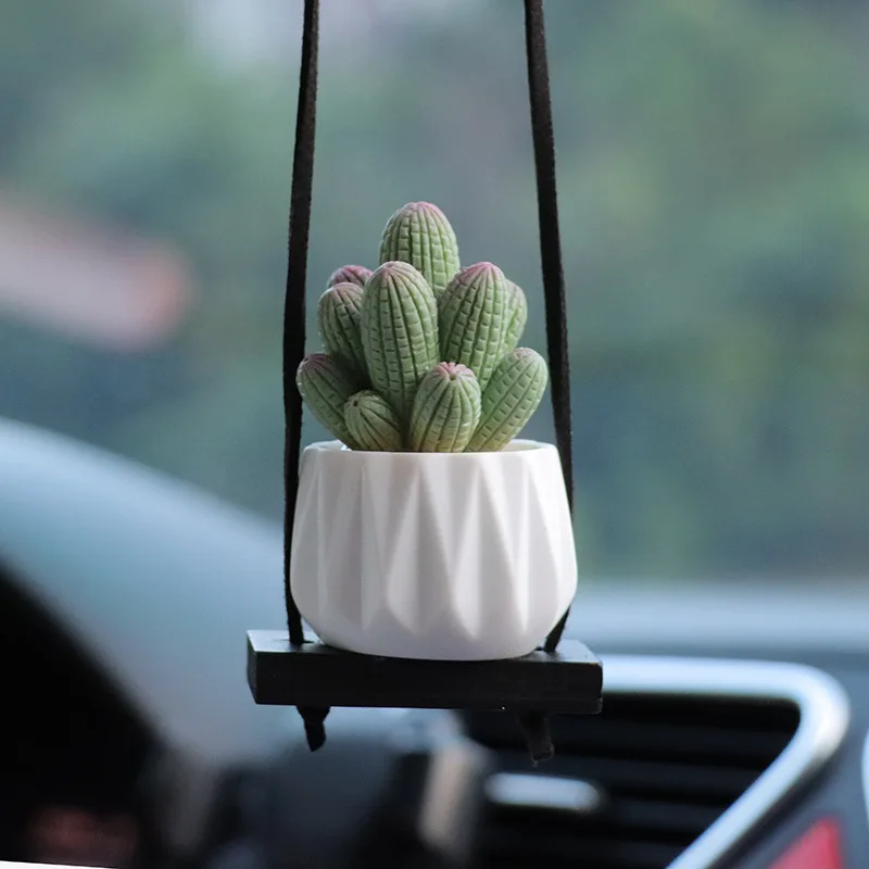 Mini Macrame Plant Hanger Car Specchietto Retrovisore Car Cactus Charm Decorazioni Boho Hanging Plant Holder,Tiny Car Succulente Gifts