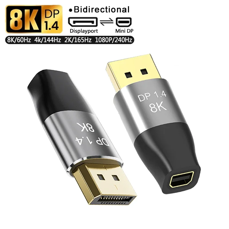 Dp to mini dp adapter 8k 60hz 4k 144hz 2k 165hz bi direction male