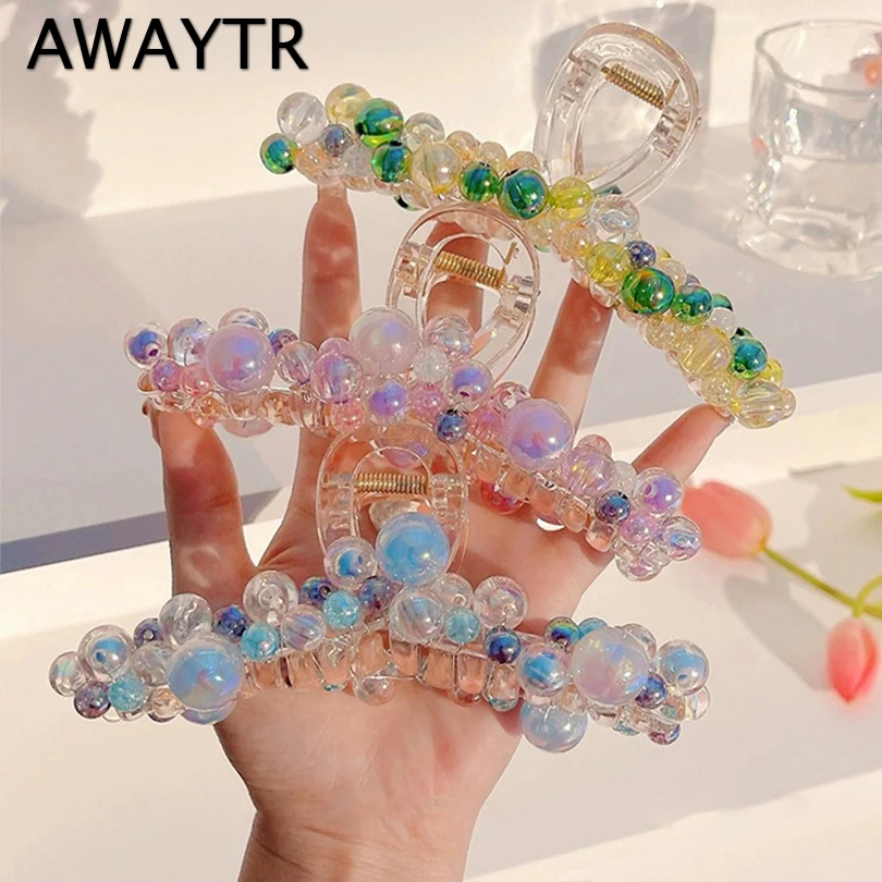 

AWAYTR Лазерная заколка с бусинами для волос заколка для головы Акула заколка Корейская большая обмотка когти шпилька аксессуары для волос для женщин