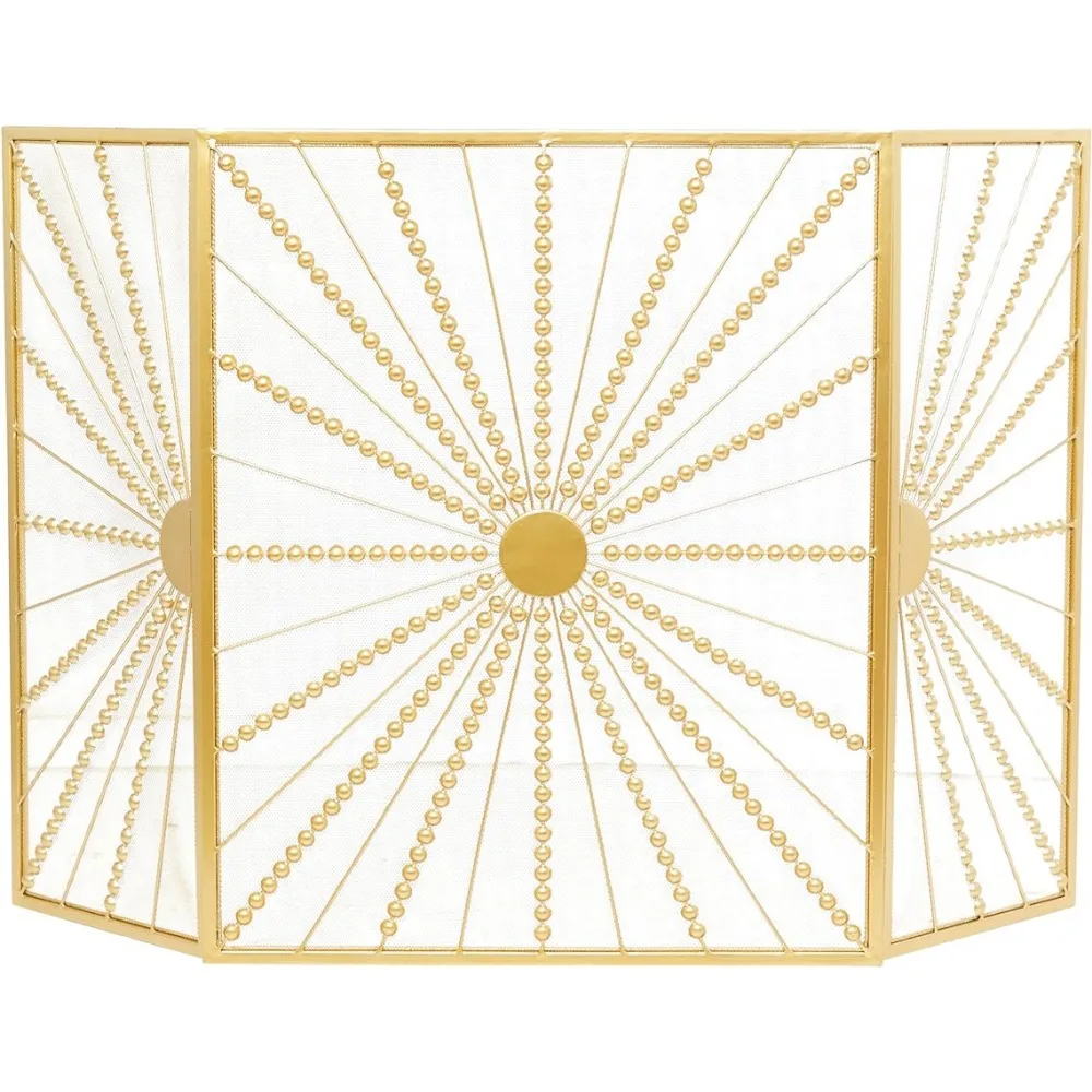 

Room Divider Panels Metal Starburst Foldable 3 Panel Fireplace Screen With Bead Inspired Rays Screens and Room Dividers Gold