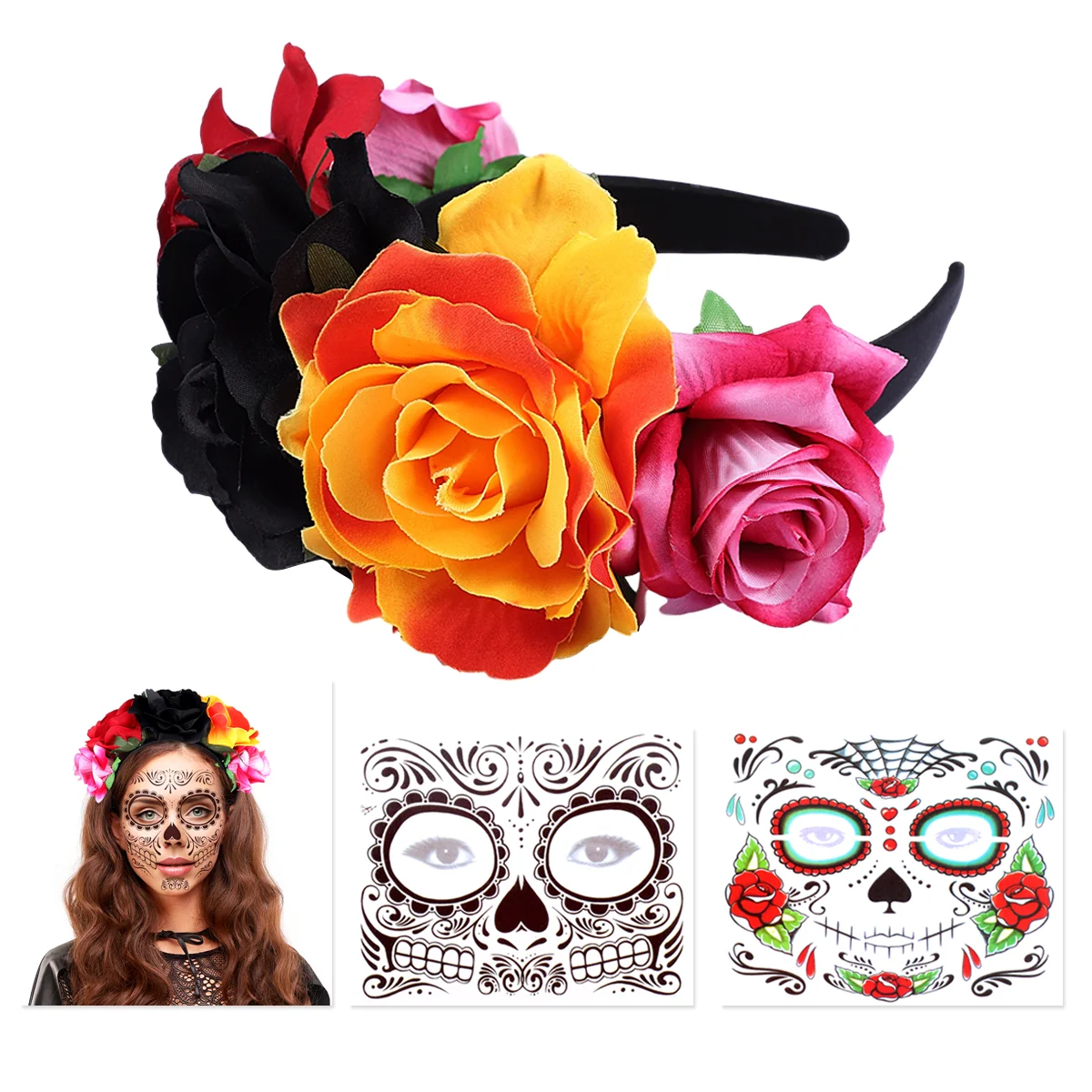 Head Band Rose Headpiece Hair with Stickers Decal Girl Headwear Men Women Flower Headband