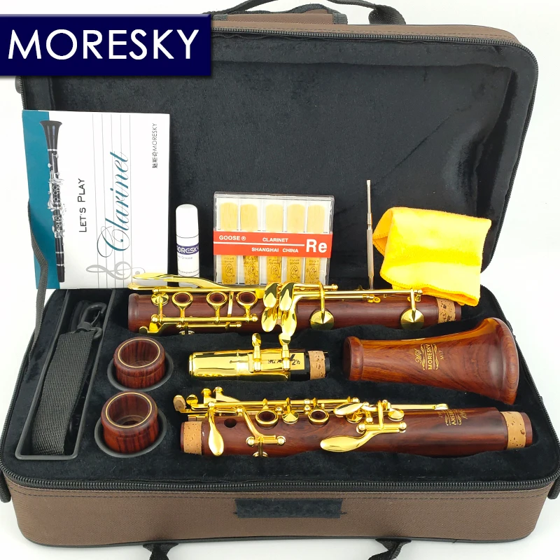 MORESKY Red Wood Professional Clarinet Rosewood Bb Gold-plated Keys Mopane Sib Klarnet M17