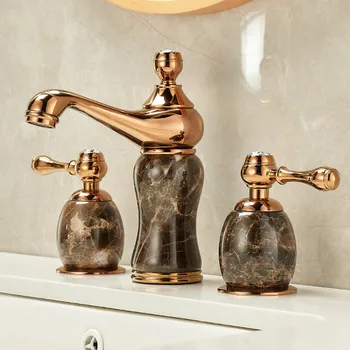 ก๊อกน้ำห้องน้ำสีทอง ก๊อกน้ำอ่างล้างหน้าหินอ่อน ก๊อกน้ำทองเหลืองแบบติดผนัง ก๊อกน้ำหรูหรา ก๊อกผสมอ่างล้างหน้าแบบน้ำร้อนน้ำเย็น ก๊อกน้ำอ่างล้างหน้าห้องอาบน้ำ 1