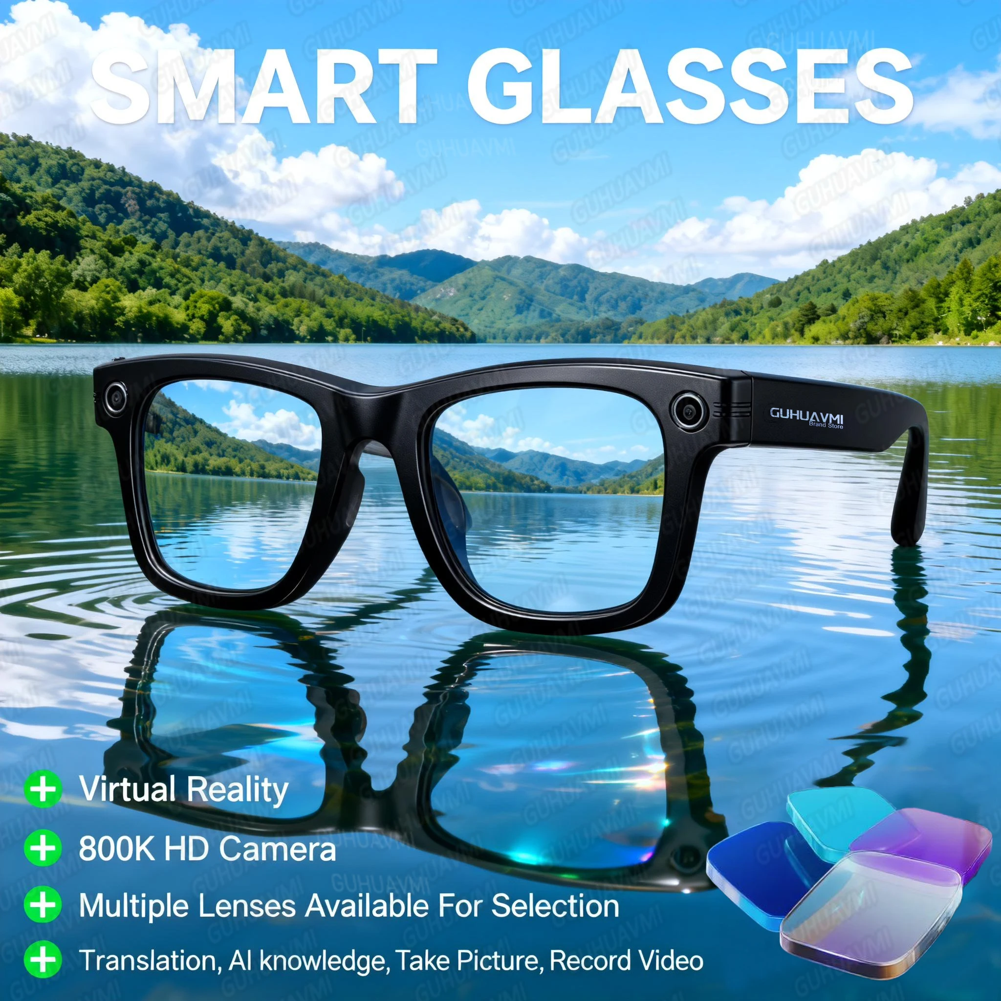 GUHUAVMI 1080P HD Smart Glasses Color-changing Lens Bluetooth AI GPT Camera Call Voice Assistant Translate Identify Objects Smart Glasses