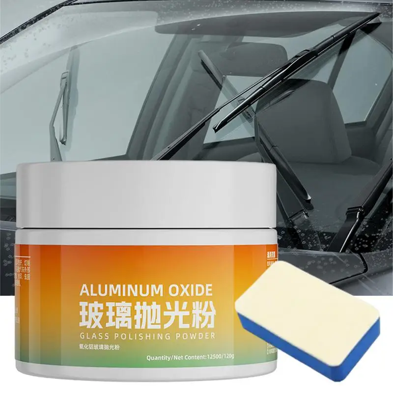 120g Car Glass Polishing Powder With Sponge Auto Window Polishing Compound Powder Glass Oil Film Cleaning Power Glass Cleaner