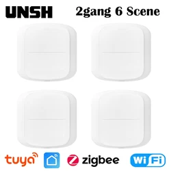 Tuya Smart WiFi/Zigbee Switch Push Button Switch 2Gang 6 Scene Wireless Smart Home Remote Controller Automation Scenario Switch