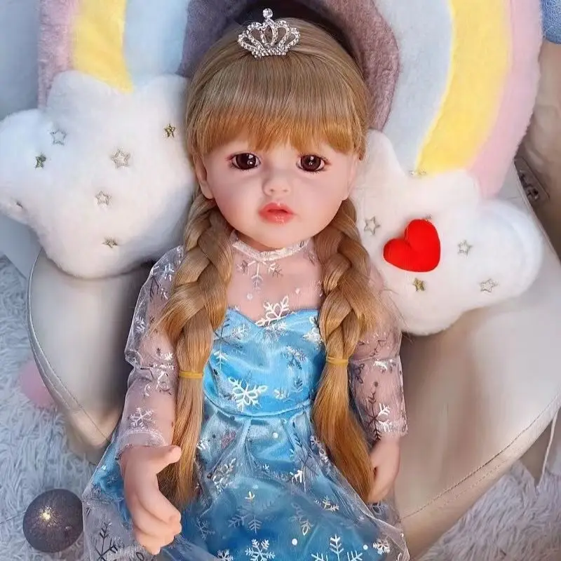 

55 CM 22 Inch Lifelike Reborn Baby Girl Doll Full Silicone Long Blonde Hair Realistic Princess Toddler Bebe Birthday Gift