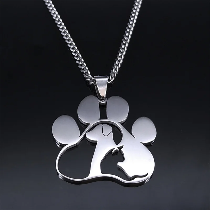 Fashion Silver Plated Black and White or White CZ Pet Paw Necklace-So Sweet  for the Pet Lover!! | Animal Lover Gifts – The Pink Pigs