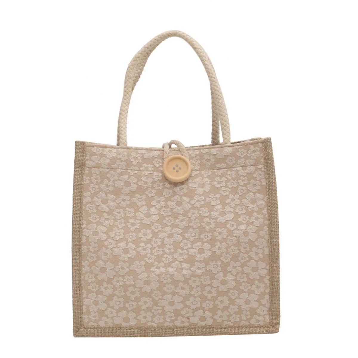 Carry-on linen bag female fashion work out hand bento bag Japanese ins small satchel fashion canvas flower lunch